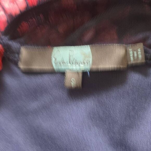 Eva Franco Navy/Red/Pink Floral Embroidered Mesh S/S Blouse, EUC, Sz. S - Picture 5 of 10